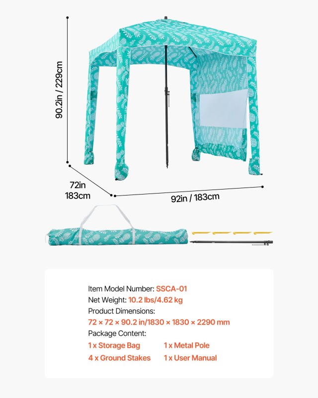 VEVOR Μεγάλο Φορητό Σκίαστρο Παραλίας με Πλευρικό Τοίχο, UPF 50+ Προστασία JYKHTXW6FT6F2R0KJ001V0