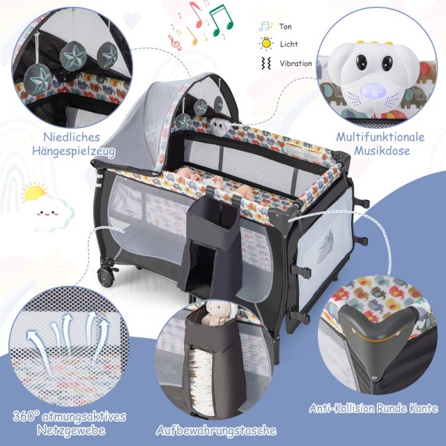 Costway Πολυλειτουργικό Κέντρο Φροντίδας Μωρού 5-σε-1 με Κούνια, Αλλαξιέρα και Πάρκο Παιχνιδιού BE10044DE-CL