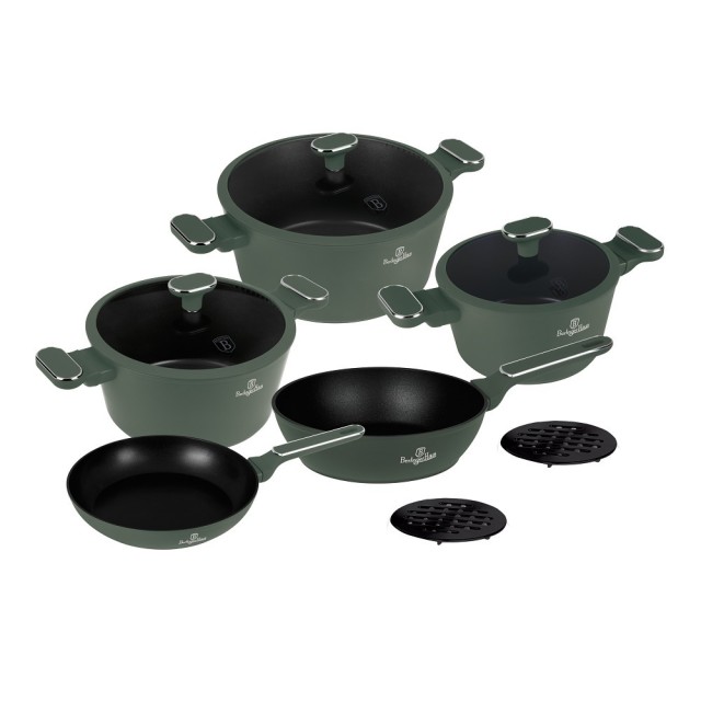 Berlinger Haus Σετ 10 τμχ Μαγειρικά Σκεύη από Αλουμίνιο Matte Green με Αντικολλητική Επίστρωση BH-8207