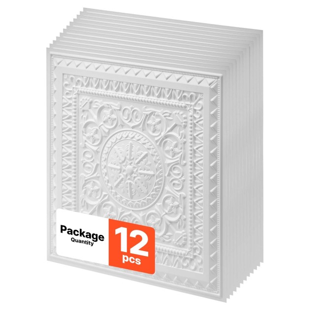 VEVOR Πλακάκια Οροφής PVC 605x605 mm Λευκά 12 τμχ. PVCGHPZ2424IF0DI8001V0