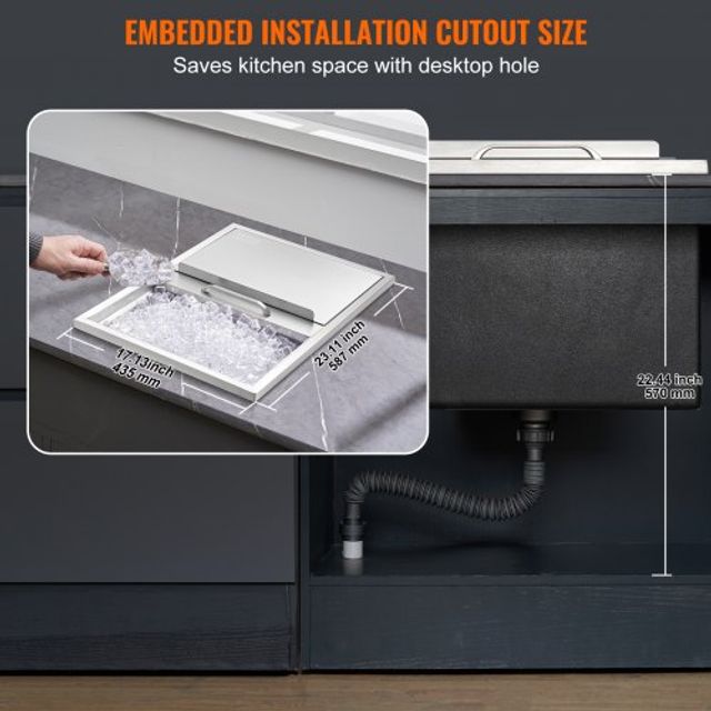 VEVOR Εντοιχιζόμενη Παγοθήκη, 24x18x13 Ανοξείδωτη Ψύκτρα, 40.9 qt Εξωτερική Κουζίνα, με Σωλήνα Αποστράγγισης και Βαλβίδα, για Κρασί Μπύρα  QRSCBCHG24LXMG0KCV0