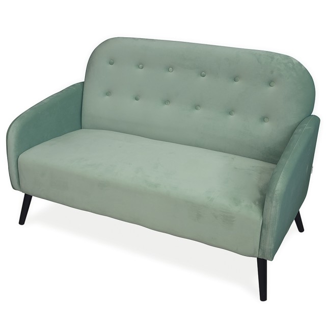 Galileo Διθέσιος καναπές σε πράσινο του φασκόμηλου από ύφασμα βελούδου με ξύλινα πόδια σε vintage σχεδιασμό Sibilla 2194810