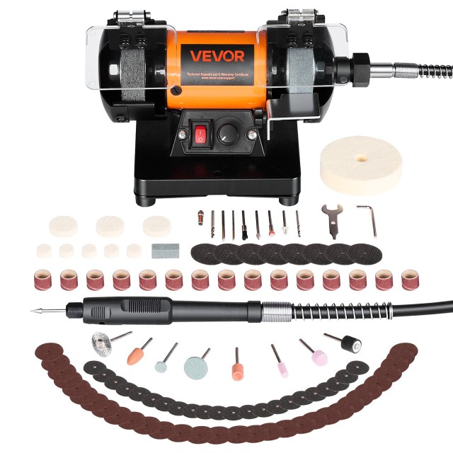 VEVOR Γυαλιστικό Πάγκου 8300-10600 σ.α.λ. με Ρυθμιζόμενη Ταχύτητα και Σετ 100 Αξεσουάρ STPGJWSDJ328B4CUJ001V2