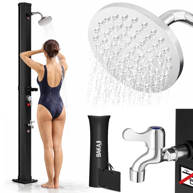 BAKAJI Εξαγωνική Ηλιακή Ντουζιέρα Κήπου 40Λ με Βάση για Σαπούνι, Κάλυμμα και Τσάντα, 228εκ 02001722