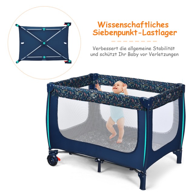 Costway Πολυλειτουργικό Παιδικό Κρεβάτι με Δίχτυ και Oxford Ύφασμα - Μετατρέψιμο σε Πάρκο, Φορητό και Εύκολο στη Συναρμολόγηση BC10055BL