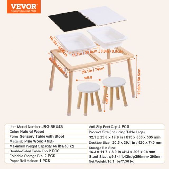 VEVOR  Παιδικό Τραπέζι Αισθητηριακού Παιχνιδιού με Καρέκλα και 2 Κάδους Αποθήκευσης  GGZZDZHK2129ZA1KCV0