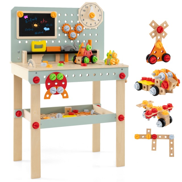 Costway Ξύλινος Πάγκος Εργαλείων Παιδικός με Πίνακα και DIY Σετ Αξεσουάρ TM10141