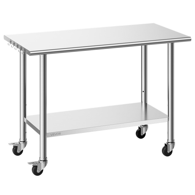 VEVOR Ανοξείδωτος Πάγκος Εργασίας 61x122 εκ. με Ρόδες και Ρυθμιζόμενο Κάτω Ράφι CFBXGGZTLCDJT3D8Z001V0