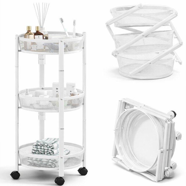 BAKAJI Λευκό Πτυσσόμενο Καρότσι Οργάνωσης με 3 Ράφια 88x35εκ 02001962