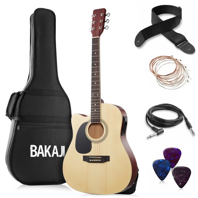 BAKAJI Ηλεκτροακουστική Κιθάρα 41 Φυσικό Ισοσταθμιστής Σετ Χορδές Πέννα Ζώνη 02842946