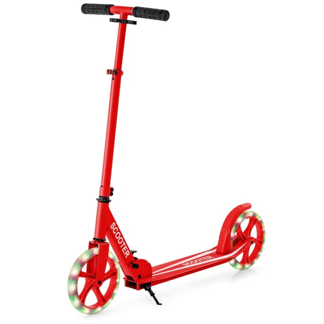 Costway Αναδιπλούμενο πατίνι με 2 τροχούς LED, ρυθμιζόμενο ύψος, έως 100 κιλά, κόκκινο, 96 x 35 x 88 cm SP38153RE