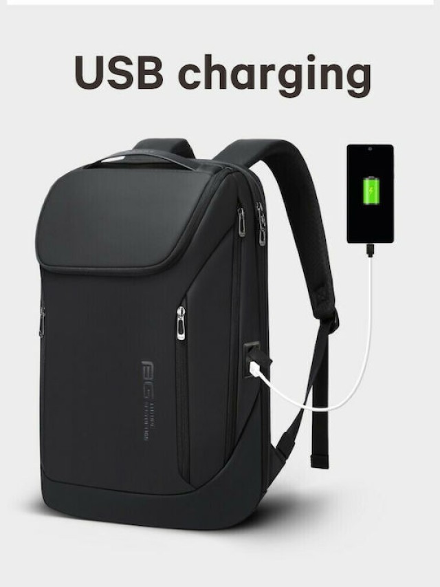BANGE Αδιάβροχη Τσάντα Πλάτης Laptop 15.6 με Θύρα USB - Μαύρη 2517-Black