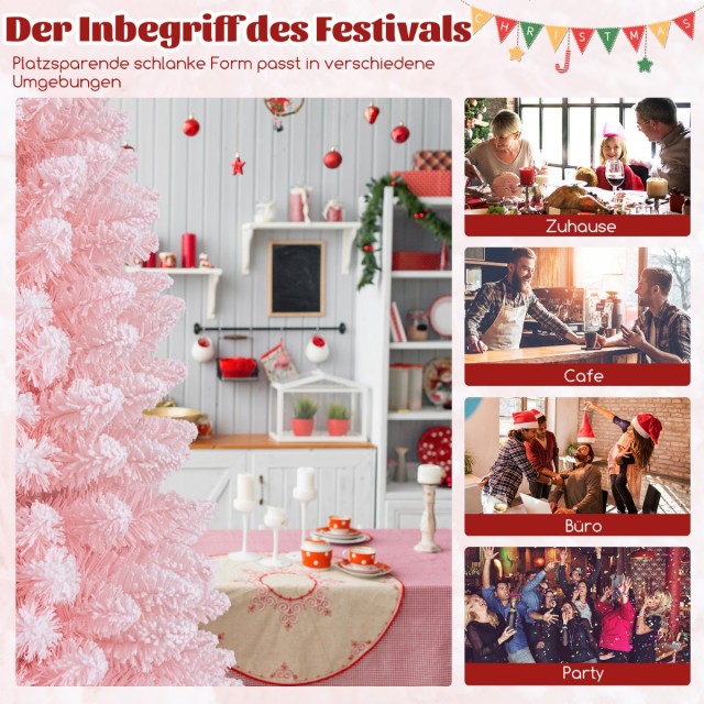 Costway Τεχνητό Χριστουγεννιάτικο Δέντρο Μολύβι 180 εκ. με Χιόνι και 460 Κλαδιά Ροζ CM24731