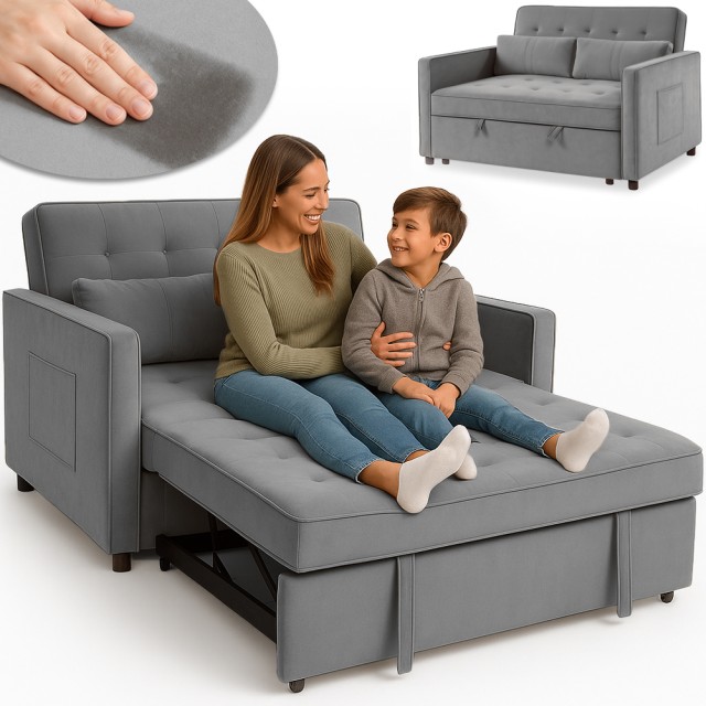 BAKAJI Διθέσιος Καναπές-Κρεβάτι 133 x 94 x 87 εκ από Premium Βελούδο με Υψηλής Πυκνότητας Επένδυση Γκρι 02842782