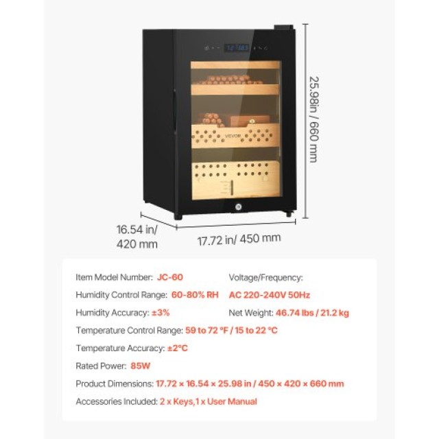VEVOR Ηλεκτρικός Υγραντήρας 60L με Συμπιεστή, Ξύλο Κέδρου & Έλεγχο Υγρασίας DXQBSJYSJZL68XO9O001V2