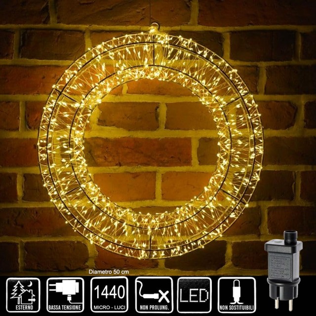 BAKAJI 3D Μεταλλικό Χριστουγεννιάτικο Στεφάνι με 1440 LED Φώτα Διάμετρος 50 εκ για Κρέμασμα 02842871