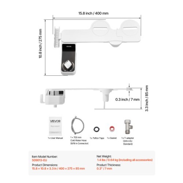 VEVOR Λεπτό Προσαρτώμενο Μπιντέ με Δύο Ρυθμιζόμενα Ακροφύσια ZYPZQJPZLSSPD23TA001V0