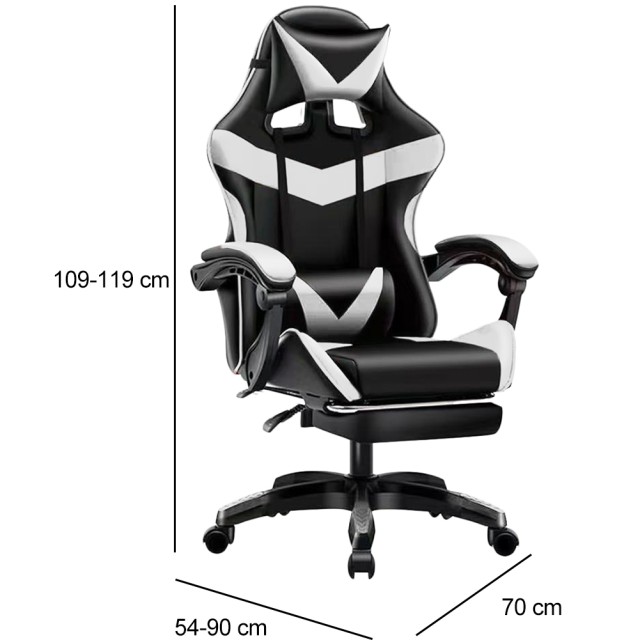 BAKAJI Καρέκλα Gaming Γραφείου με Υποπόδιο και Μαξιλάρι Οσφυϊκής και Αυχενικής Υποστήριξης Λευκή 02842903