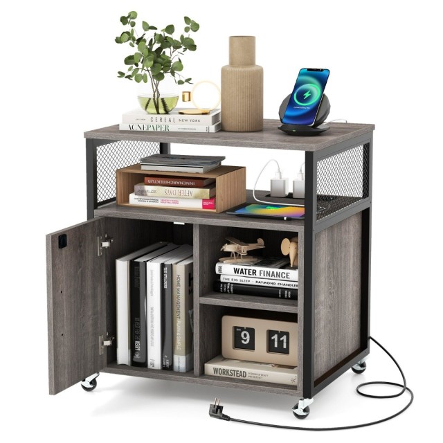 Costway Κινητό Ντουλάπι Αρχείων με Ενσωματωμένο Σταθμό Φόρτισης και Ρυθμιζόμενα Ράφια 60 x 43,5 x 65,5 cm CB10693DE-GR