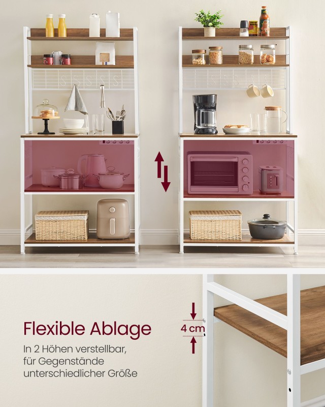 Ράφι Κουζίνας VASAGLE με Πρίζες, 40x80x170 εκ., Καφέ/Λευκό