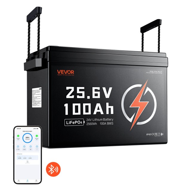 VEVOR Μπαταρία Λιθίου LiFePO4 24V 100Ah 2560Wh με Bluetooth και BMS 100A 24VLDCYLY100MEMJ6001V9