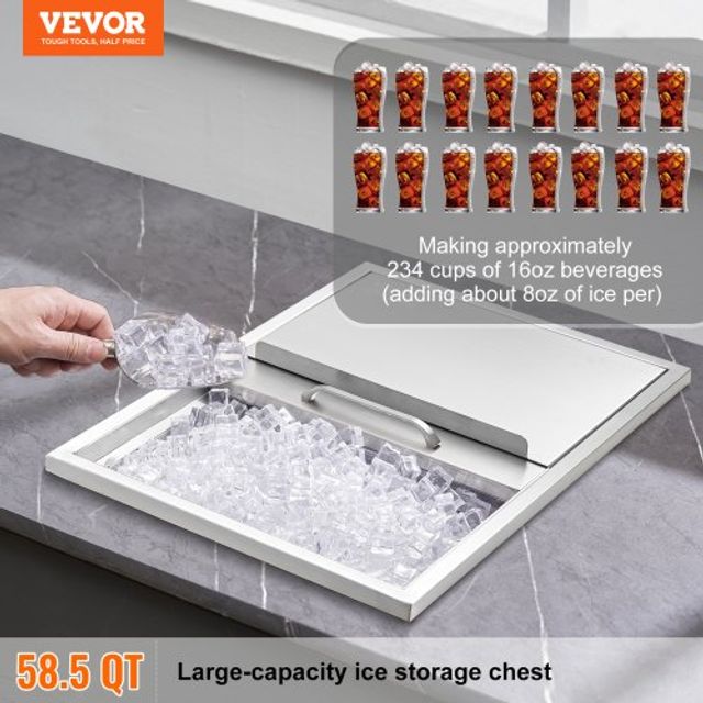 VEVOR Εντοιχιζόμενη Παγοθήκη, 24x18x13 Ανοξείδωτη Ψύκτρα, 40.9 qt Εξωτερική Κουζίνα, με Σωλήνα Αποστράγγισης και Βαλβίδα, για Κρασί Μπύρα  QRSCBCHG24LXMG0KCV0