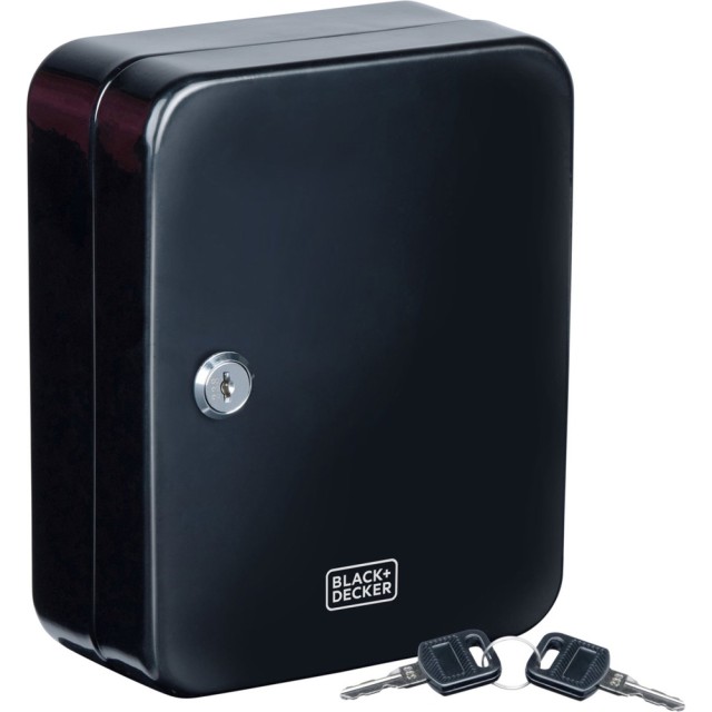 BLACK & DECKER Μαύρο Κλειδοθήκη Τοίχου με Κλειδαριά και Διπλό Κλειδί, 20 Γάντζοι για Είσοδο 02839458
