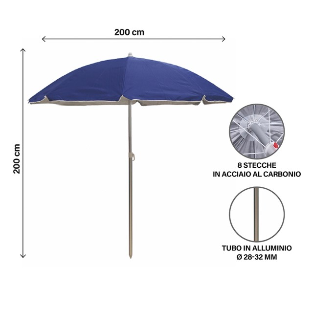 Galileo Ομπρελόνι παραλίας 2 μ από αλουμίνιο με 8 ενισχυμένες ακτίνες και ασφάλεια Soleil Est 2192723 Τυχαία Επιλογή Χρωμάτων