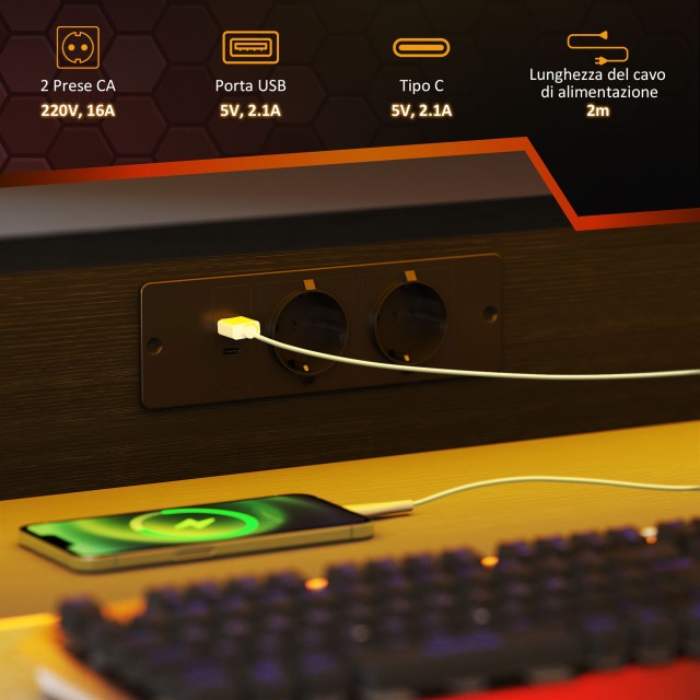 HOMCOM  Γραφείο Gaming με LED Φώτα και Υποστήριξη για Οθόνη, από Μοριοσανίδα και Ατσάλι, 100x60x88.5 εκ., Μαύρο  920-094V90BK