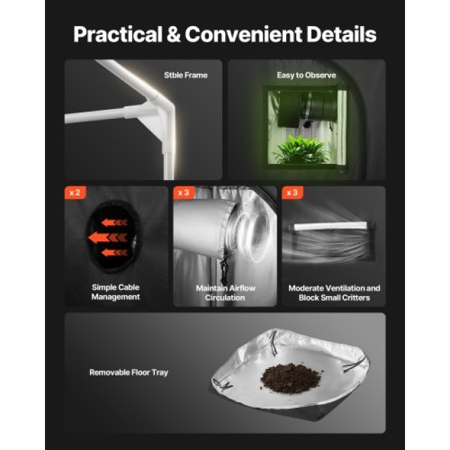 VEVOR Σετ Καλλιέργειας Εσωτερικών Χώρων, 60 x 60 x 180 cm, με Πλήρες Φάσμα LED Φωτισμό & Σύστημα Αερισμού ZPTZTZZP6060M1L1H001V2