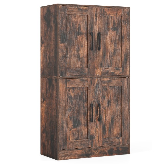 Costway Καφέ Ντουλάπι Κουζίνας με 4 Πόρτες & Ρυθμιζόμενα Ράφια - Μπουφές/Ντουλάπι Αποθήκευσης JV12950CF