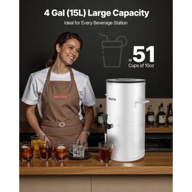 VEVOR Διανομέας Παγωμένου Τσαγιού 4 Γαλόνια/15L από Ανοξείδωτο Ατσάλι YLHLQQZXK4GAV8TCQ001V0