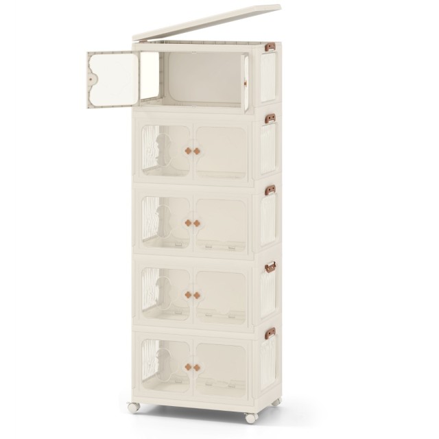 Πλαστικός Αποθηκευτικός Κάδος 265L με Διαφανείς Πόρτες, Ρόδες και Μαγνητικά Κλεισίματα 59,5 x 35,5 x 162cm JV12398WH Costway