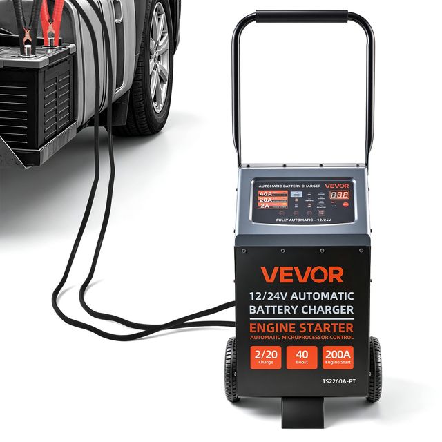 VEVOR Φορτιστής Μπαταρίας Αυτοκινήτου 12V/24V 200A/100A με Ρόδες, Αυτόματος, για Μπαταρίες Μολύβδου και Λιθίου LSCDQ540A000VP95Y001V2
