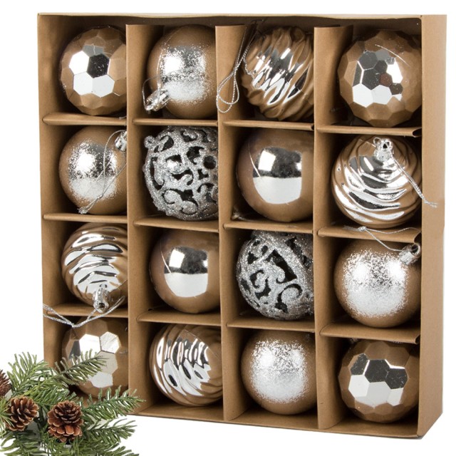 Verk Group Χριστουγεννιάτικες Μπάλες Δέντρου 6εκ. - Σετ 16τμχ σε Ασημί Σχέδια 5907451351017