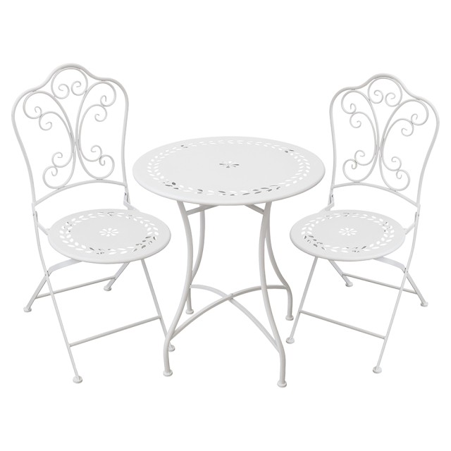 Galileo Σετ τραπέζι και 2 πτυσσόμενες καρέκλες εξωτερικού χώρου από λευκό σίδερο Provence Breakfast Est 2194734