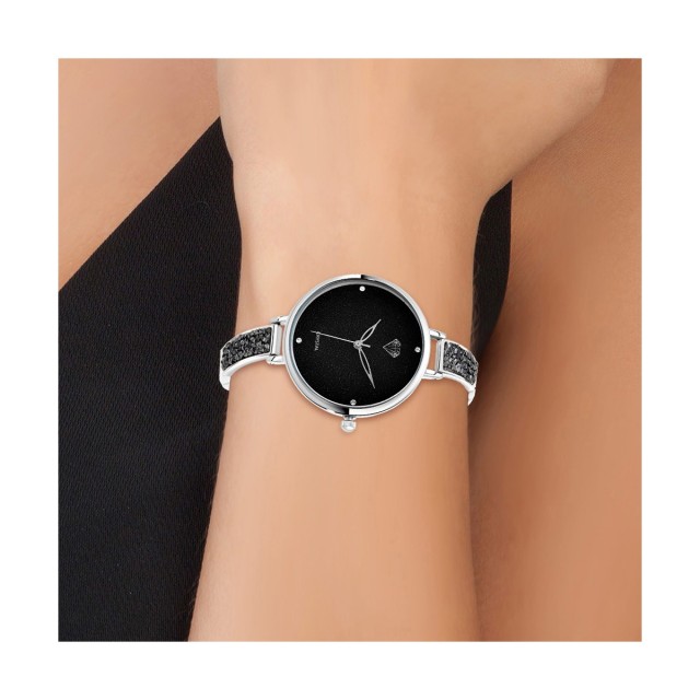 So Charm Ρολόι Nola Διακοσμημένο με 4 λαμπερούς κρυστάλλους Swarovski, Ασημί - Μαύρο MF437-AFN-SWARO