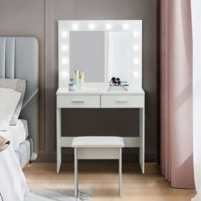 ModernHome Μεγάλο μοντέρνο καλλυντικό τραπέζι με καθρέφτη φωτισμού 80χ40χ140 εκ. CHDT03
