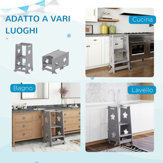 AIYAPLAY Μετατρέψιμη Σκάλα Μοντεσσόρι σε Σετ Τραπέζι και Καρέκλες με Μπάρα Ασφαλείας, Ξύλινη, 60x44.5x86 εκ., Γκρι 315-005V80GY