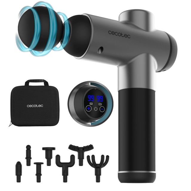 Cecotec Πιστόλι Μασάζ SkinCare Massage Full Recovery με 99 Επίπεδα Έντασης, Οθόνη, Brushless Κινητήρα, 8 Κεφαλές, Θήκη. CEC-116296