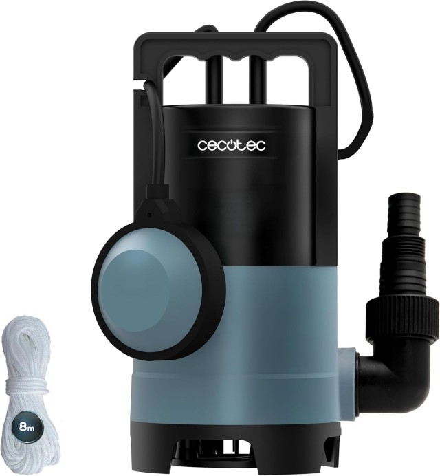 Cecotec Αντλία Ακάθαρτων Νερών Neptunus 400 Dark 400W, Παροχή έως 8.000 l/h, Μανομετρικό 5,5 m, Μέγιστο Σωματιδίων 25 mm, Φλοτεροδιακόπτης, IPX8, Καλώδιο 10 m & Νάιλον Σχοινί CEC-112769
