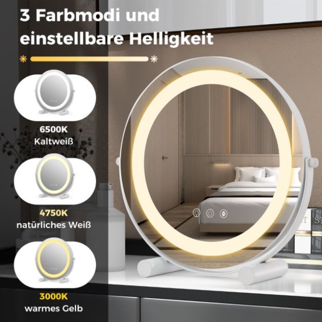 Επιτραπέζιος Στρογγυλός Καθρέπτης Μακιγιάζ με LED Φωτισμό COSTWAY HU10613DE-WH