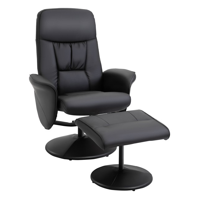 HOMCOM Περιστρεφόμενη Πολυθρόνα Relax 360° από Μέταλλο και Τεχνητό Δέρμα, με Υποπόδιο και Ρυθμιζόμενη Πλάτη, Μαύρη 833-694V01BK