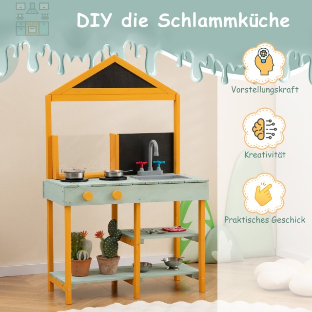 Costway Παιδική Κουζίνα Λάσπης με Ρεαλιστικά Αξεσουάρ και Παρατηρητήριο Ριζών από Ξύλο Έλατου TP10200GN