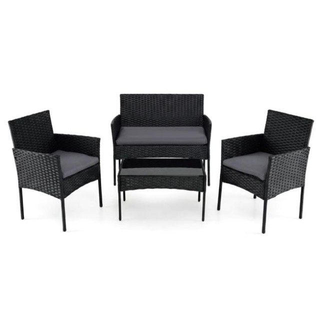 Costway Σετ επίπλων κήπου ρατάν με 2 καρέκλες, παγκάκι, τραπέζι και μαξιλάρια, γκρι NP13115GR