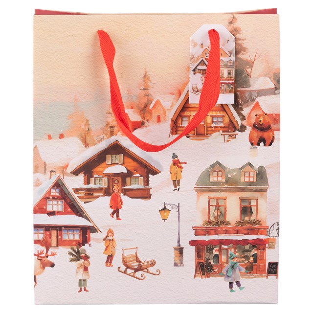 Villa dEste Home Σετ 12 τμχ  Χάρτινη Τσάντα Δώρου 22x10x26 cm με Υφασμάτινες Λαβές Χειμερινό Χωριό 5923576