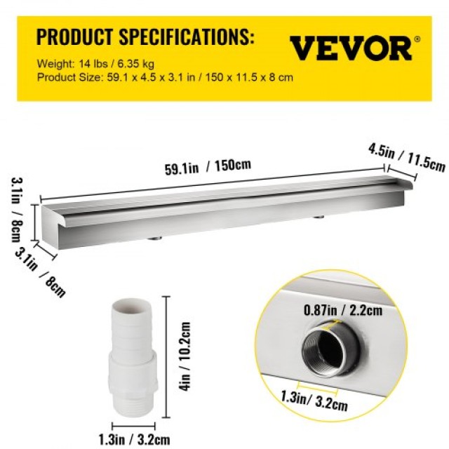 Διακοσμητικός Καταρράκτης Πισίνας από Ανοξείδωτο Ατσάλι για Κήπο και Εσωτερικούς Χώρους PQSBJPJSW1500PQJSV0