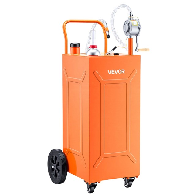 VEVOR Δοχείο Μεταφοράς Καυσίμου 132,5L από Ανθρακοχάλυβα με Χειροκίνητη Αντλία και 4 Ρόδες, Πορτοκαλί JSJYCSYBCYQY6JV7D001V0