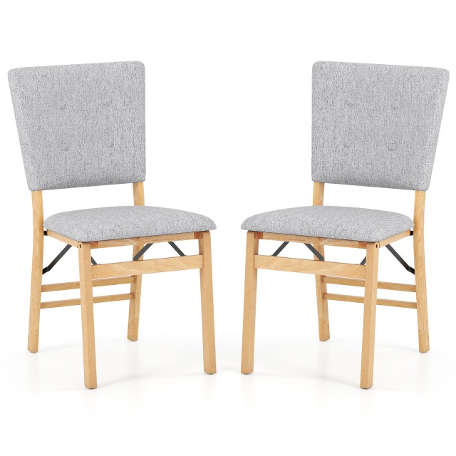 Costway Σετ 2 Πτυσσόμενες Καρέκλες Τραπεζαρίας χωρίς μπράτσα με επενδεδυμένο κάθισμα Γκρι JV13225NA