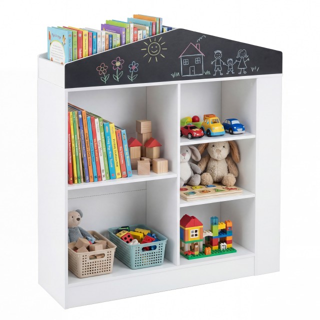 Costway Παιδική βιβλιοθήκη Montessori σε σχήμα σπιτιού με μαυροπίνακα και 11 ράφια, λευκή, 102 x 30 x 94 cm TP10400WH